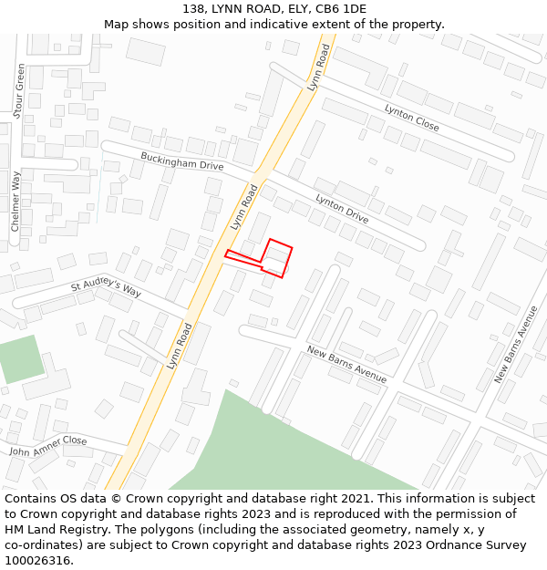 138, LYNN ROAD, ELY, CB6 1DE: Location map and indicative extent of plot