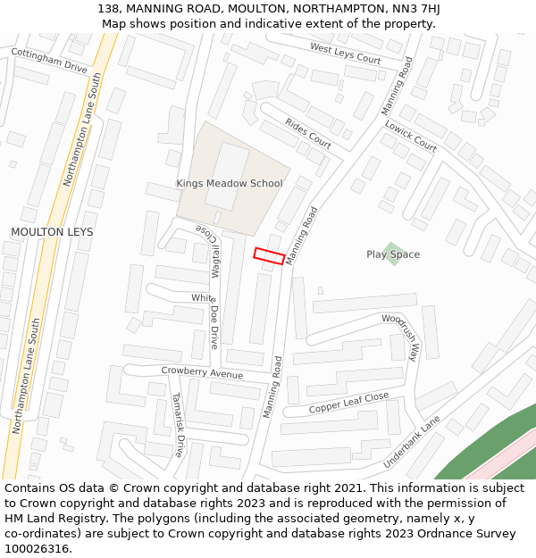 138, MANNING ROAD, MOULTON, NORTHAMPTON, NN3 7HJ: Location map and indicative extent of plot
