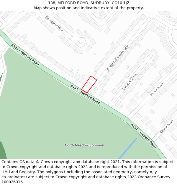 138, MELFORD ROAD, SUDBURY, CO10 1JZ: Location map and indicative extent of plot