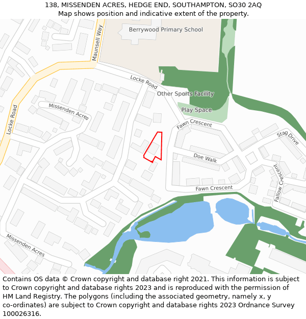 138, MISSENDEN ACRES, HEDGE END, SOUTHAMPTON, SO30 2AQ: Location map and indicative extent of plot