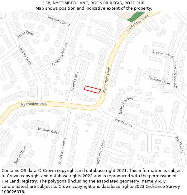 138, NYETIMBER LANE, BOGNOR REGIS, PO21 3HR: Location map and indicative extent of plot