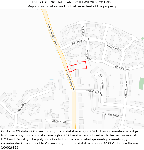 138, PATCHING HALL LANE, CHELMSFORD, CM1 4DE: Location map and indicative extent of plot