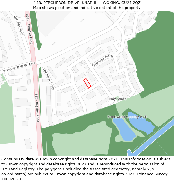 138, PERCHERON DRIVE, KNAPHILL, WOKING, GU21 2QZ: Location map and indicative extent of plot