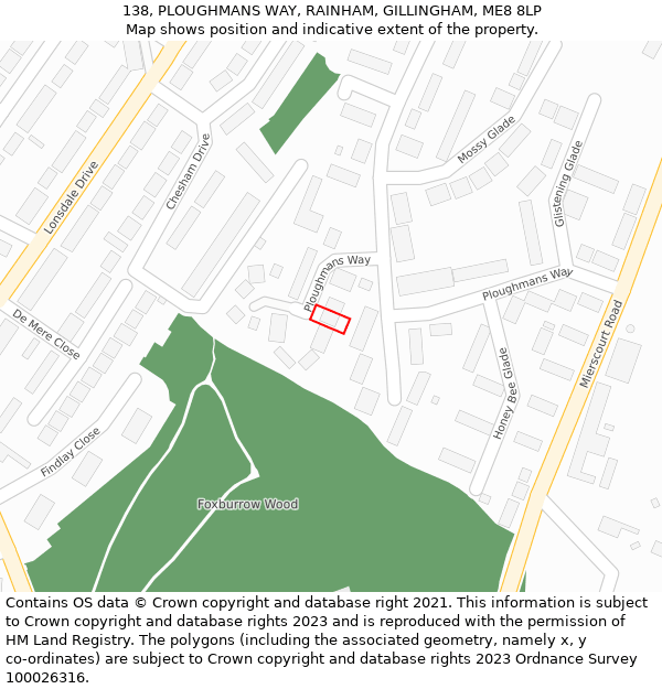 138, PLOUGHMANS WAY, RAINHAM, GILLINGHAM, ME8 8LP: Location map and indicative extent of plot