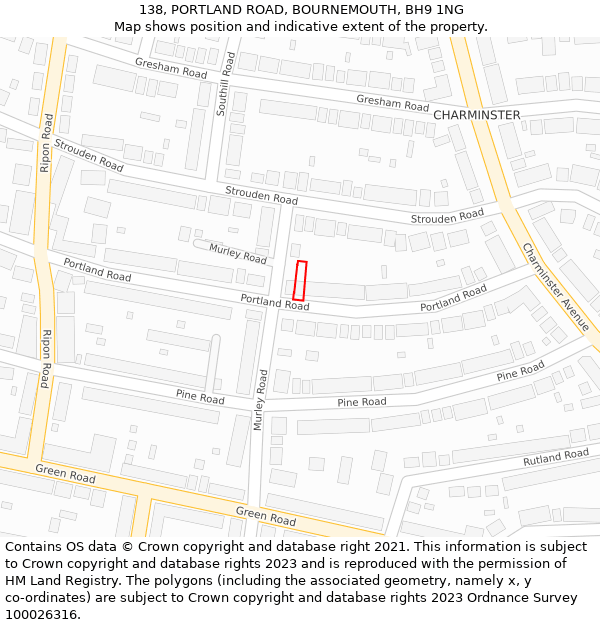 138, PORTLAND ROAD, BOURNEMOUTH, BH9 1NG: Location map and indicative extent of plot