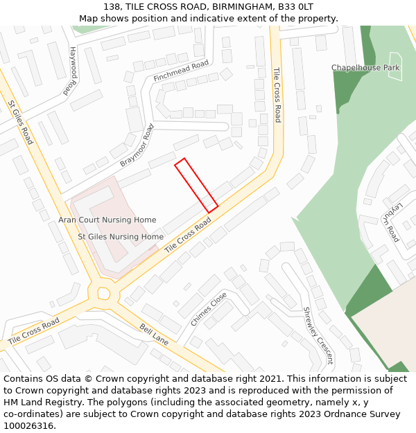 138, TILE CROSS ROAD, BIRMINGHAM, B33 0LT: Location map and indicative extent of plot