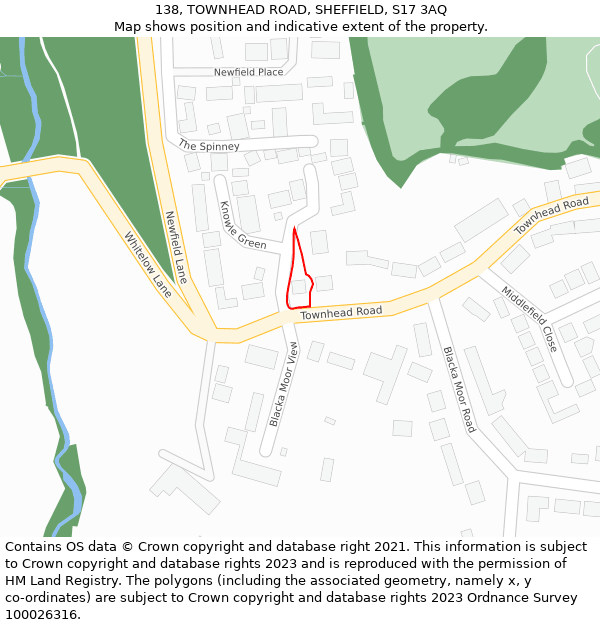 138, TOWNHEAD ROAD, SHEFFIELD, S17 3AQ: Location map and indicative extent of plot