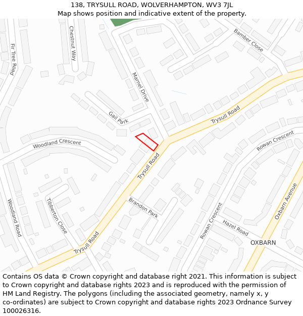 138, TRYSULL ROAD, WOLVERHAMPTON, WV3 7JL: Location map and indicative extent of plot