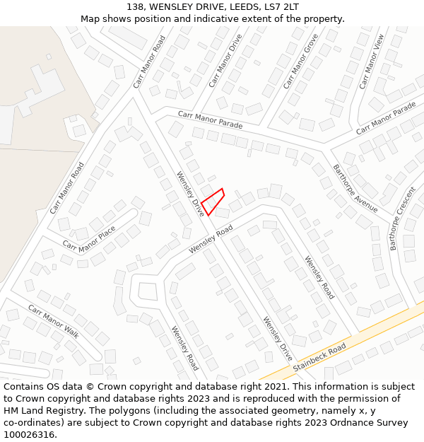 138, WENSLEY DRIVE, LEEDS, LS7 2LT: Location map and indicative extent of plot