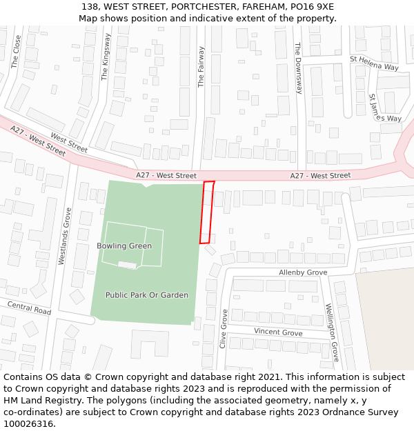 138, WEST STREET, PORTCHESTER, FAREHAM, PO16 9XE: Location map and indicative extent of plot