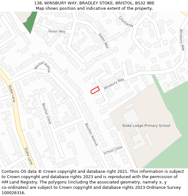 138, WINSBURY WAY, BRADLEY STOKE, BRISTOL, BS32 9BE: Location map and indicative extent of plot