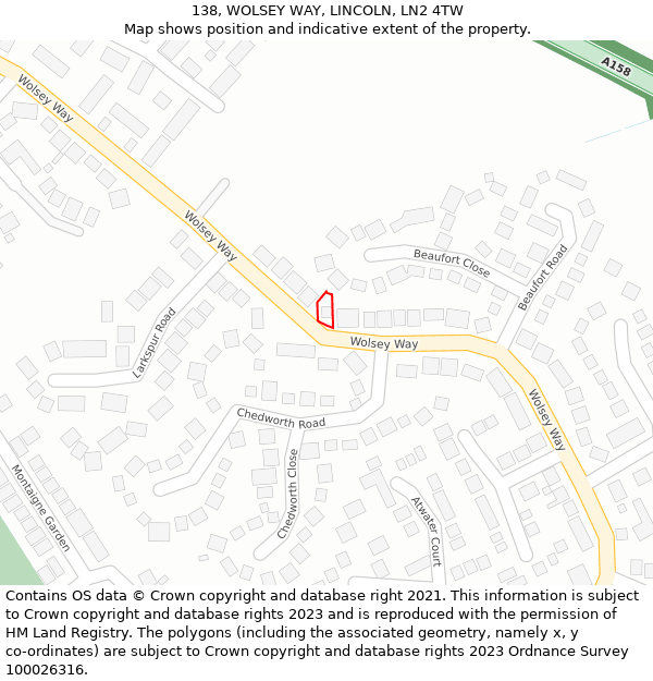 138, WOLSEY WAY, LINCOLN, LN2 4TW: Location map and indicative extent of plot