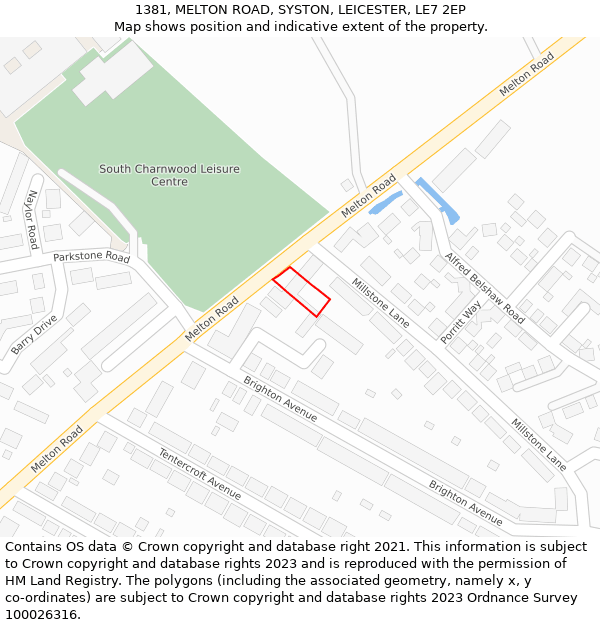 1381, MELTON ROAD, SYSTON, LEICESTER, LE7 2EP: Location map and indicative extent of plot