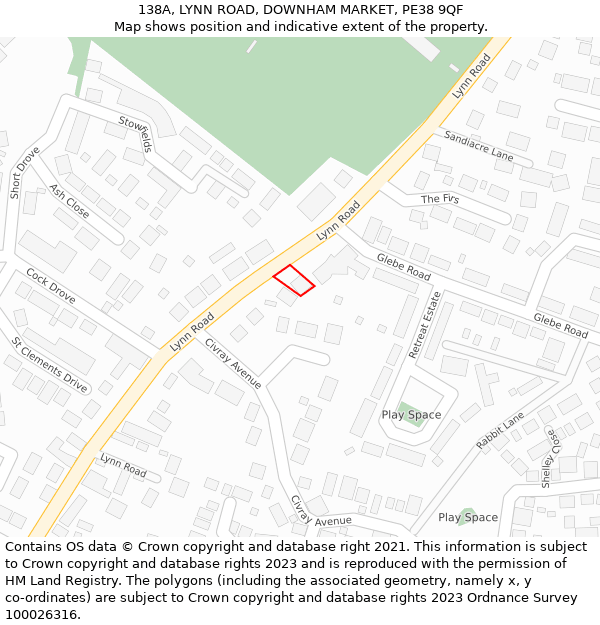 138A, LYNN ROAD, DOWNHAM MARKET, PE38 9QF: Location map and indicative extent of plot