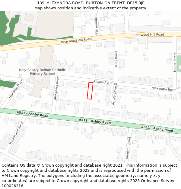 139, ALEXANDRA ROAD, BURTON-ON-TRENT, DE15 0JE: Location map and indicative extent of plot