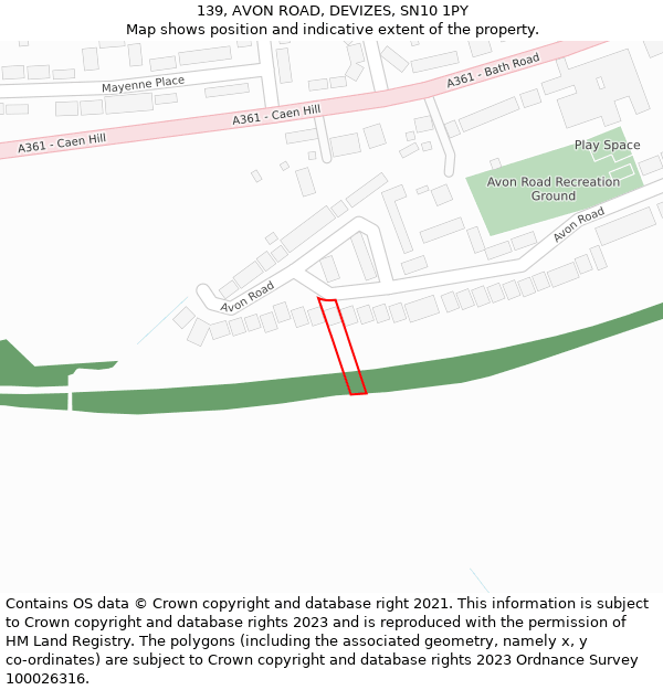 139, AVON ROAD, DEVIZES, SN10 1PY: Location map and indicative extent of plot