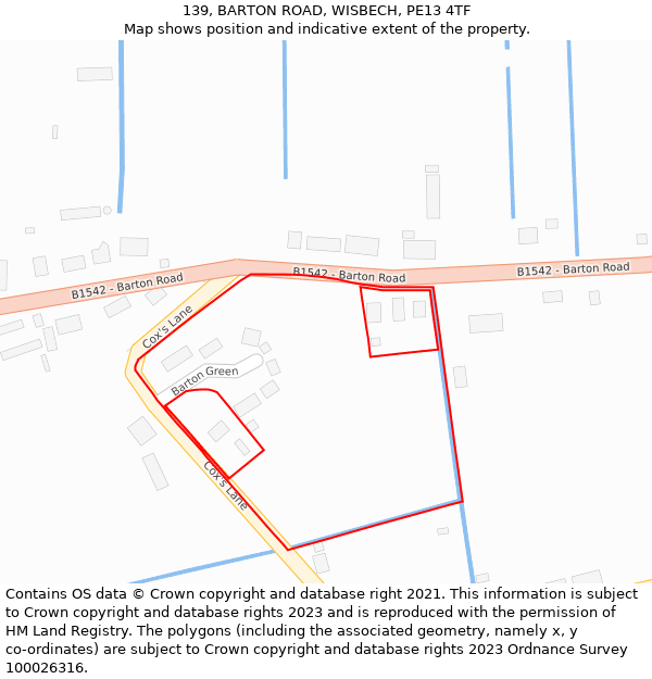 139, BARTON ROAD, WISBECH, PE13 4TF: Location map and indicative extent of plot