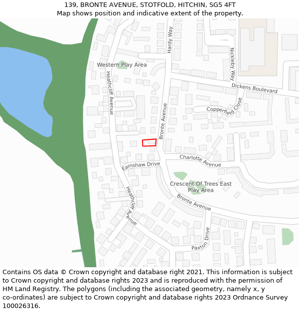 139, BRONTE AVENUE, STOTFOLD, HITCHIN, SG5 4FT: Location map and indicative extent of plot