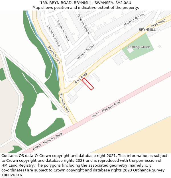 139, BRYN ROAD, BRYNMILL, SWANSEA, SA2 0AU: Location map and indicative extent of plot