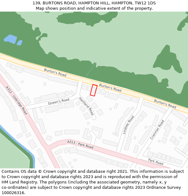 139, BURTONS ROAD, HAMPTON HILL, HAMPTON, TW12 1DS: Location map and indicative extent of plot