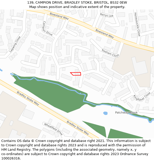 139, CAMPION DRIVE, BRADLEY STOKE, BRISTOL, BS32 0EW: Location map and indicative extent of plot