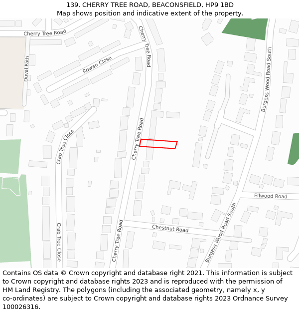 139, CHERRY TREE ROAD, BEACONSFIELD, HP9 1BD: Location map and indicative extent of plot