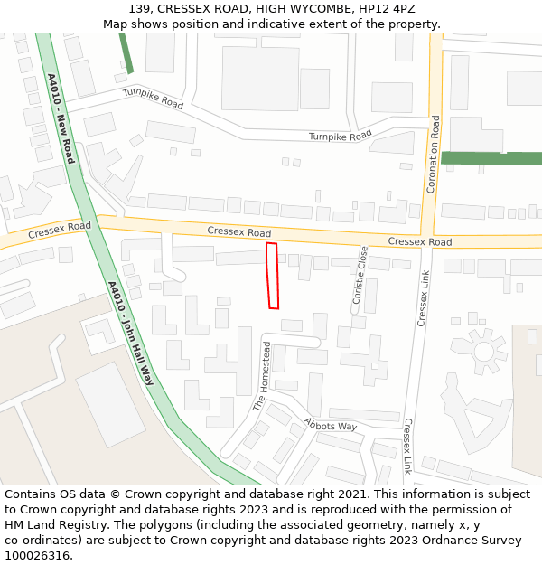 139, CRESSEX ROAD, HIGH WYCOMBE, HP12 4PZ: Location map and indicative extent of plot