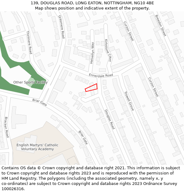 139, DOUGLAS ROAD, LONG EATON, NOTTINGHAM, NG10 4BE: Location map and indicative extent of plot