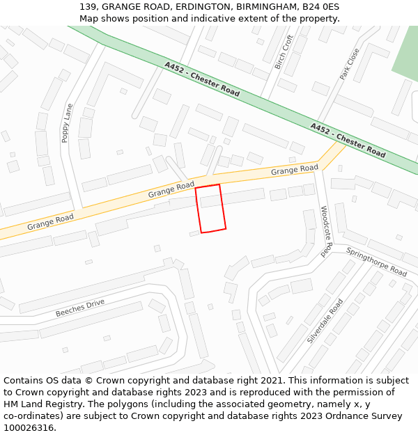 139, GRANGE ROAD, ERDINGTON, BIRMINGHAM, B24 0ES: Location map and indicative extent of plot