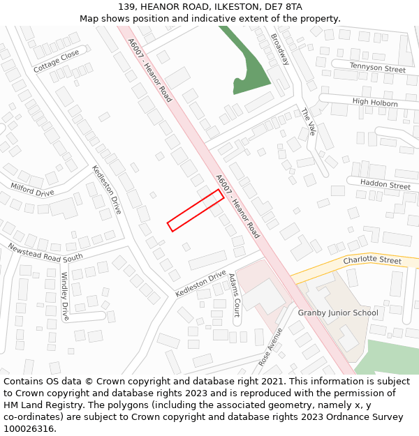 139, HEANOR ROAD, ILKESTON, DE7 8TA: Location map and indicative extent of plot