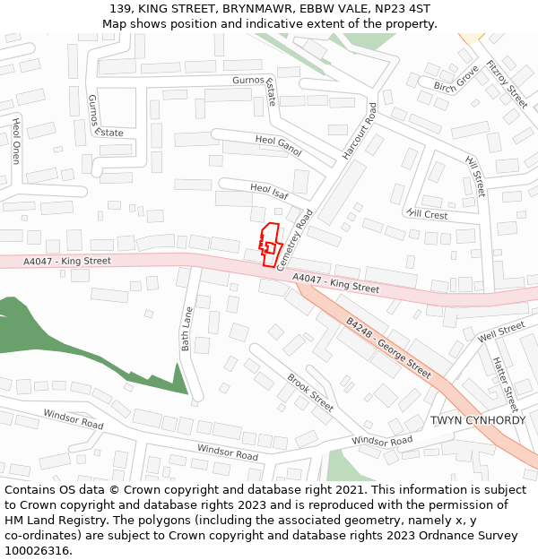 139, KING STREET, BRYNMAWR, EBBW VALE, NP23 4ST: Location map and indicative extent of plot