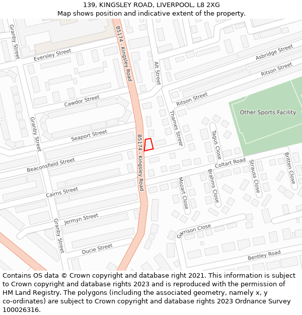 139, KINGSLEY ROAD, LIVERPOOL, L8 2XG: Location map and indicative extent of plot