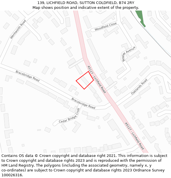 139, LICHFIELD ROAD, SUTTON COLDFIELD, B74 2RY: Location map and indicative extent of plot