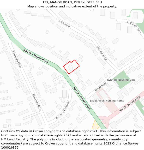 139, MANOR ROAD, DERBY, DE23 6BU: Location map and indicative extent of plot