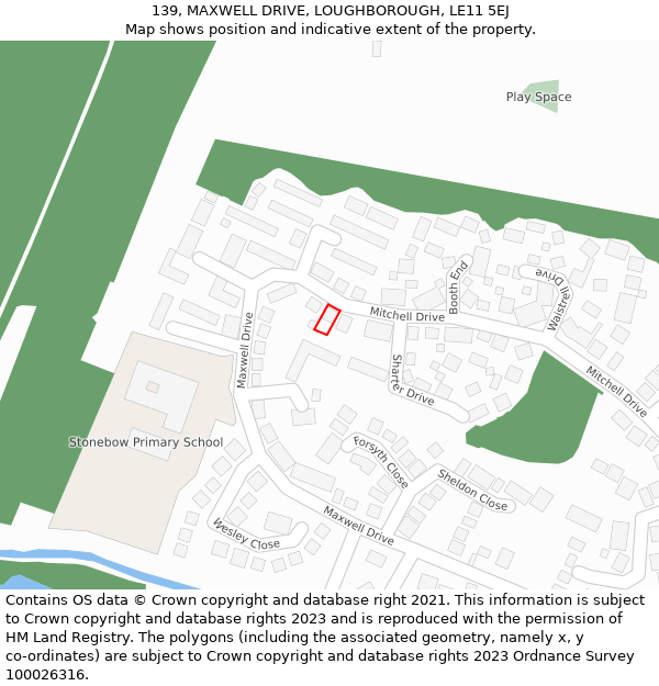 139, MAXWELL DRIVE, LOUGHBOROUGH, LE11 5EJ: Location map and indicative extent of plot