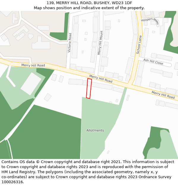 139, MERRY HILL ROAD, BUSHEY, WD23 1DF: Location map and indicative extent of plot