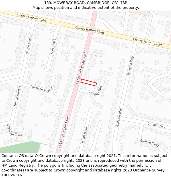 139, MOWBRAY ROAD, CAMBRIDGE, CB1 7SP: Location map and indicative extent of plot