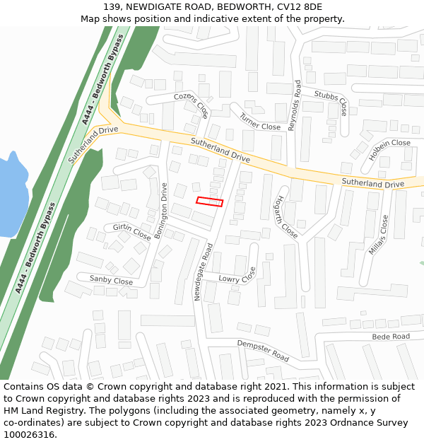 139, NEWDIGATE ROAD, BEDWORTH, CV12 8DE: Location map and indicative extent of plot