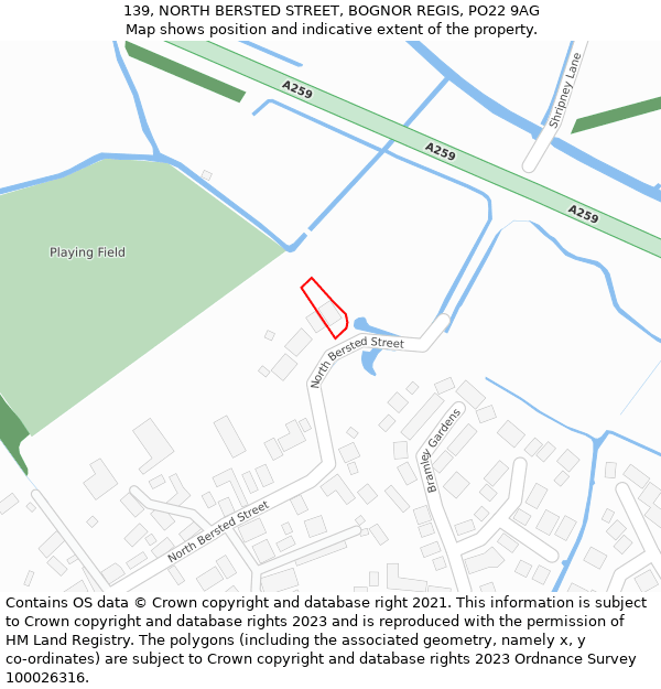 139, NORTH BERSTED STREET, BOGNOR REGIS, PO22 9AG: Location map and indicative extent of plot