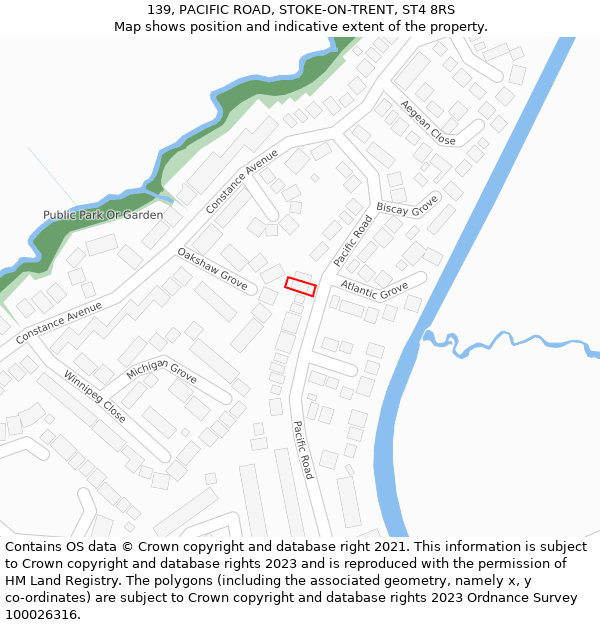 139, PACIFIC ROAD, STOKE-ON-TRENT, ST4 8RS: Location map and indicative extent of plot