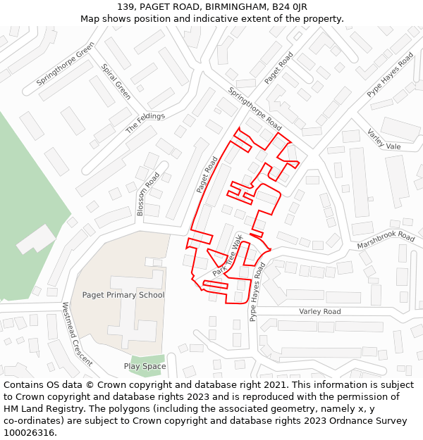 139, PAGET ROAD, BIRMINGHAM, B24 0JR: Location map and indicative extent of plot
