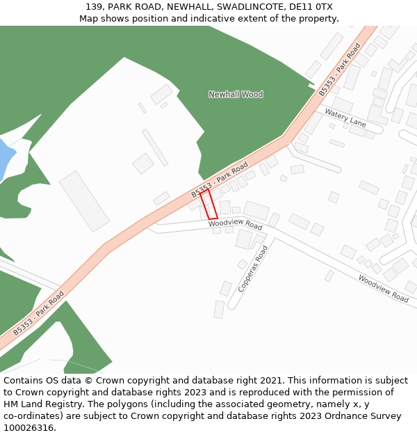 139, PARK ROAD, NEWHALL, SWADLINCOTE, DE11 0TX: Location map and indicative extent of plot