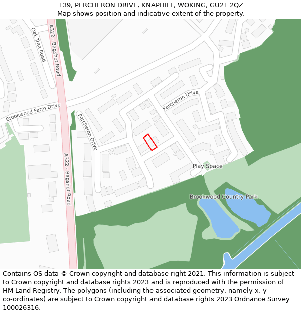 139, PERCHERON DRIVE, KNAPHILL, WOKING, GU21 2QZ: Location map and indicative extent of plot