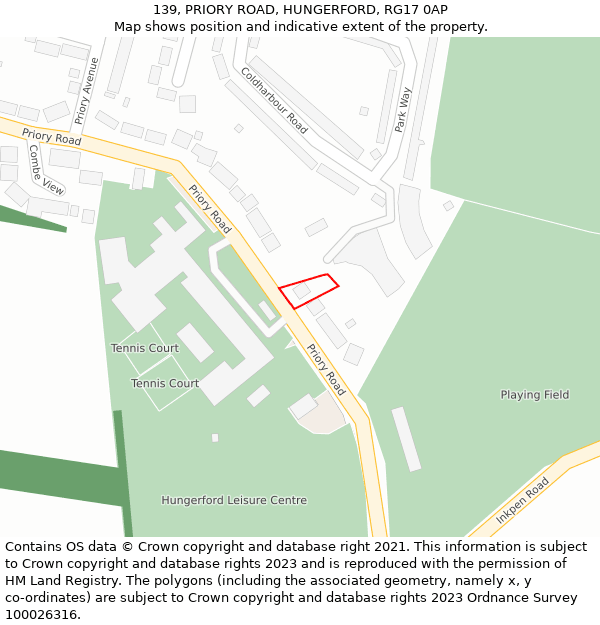 139, PRIORY ROAD, HUNGERFORD, RG17 0AP: Location map and indicative extent of plot