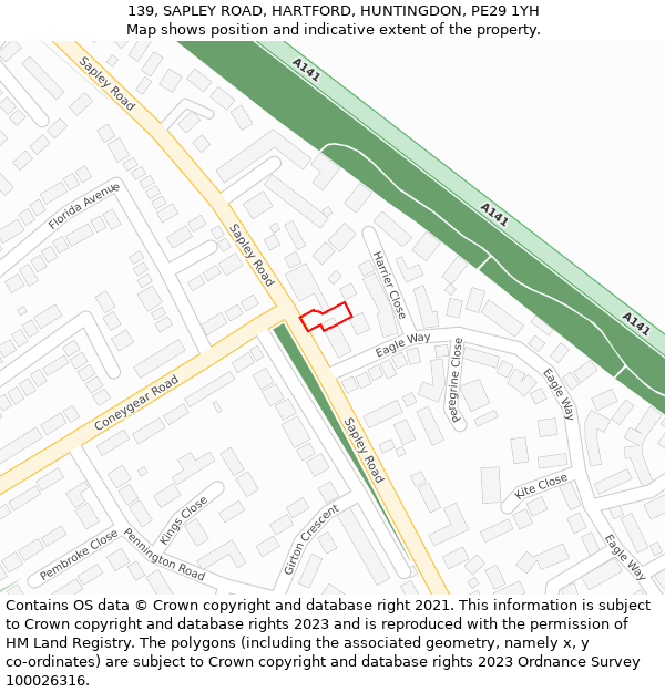 139, SAPLEY ROAD, HARTFORD, HUNTINGDON, PE29 1YH: Location map and indicative extent of plot