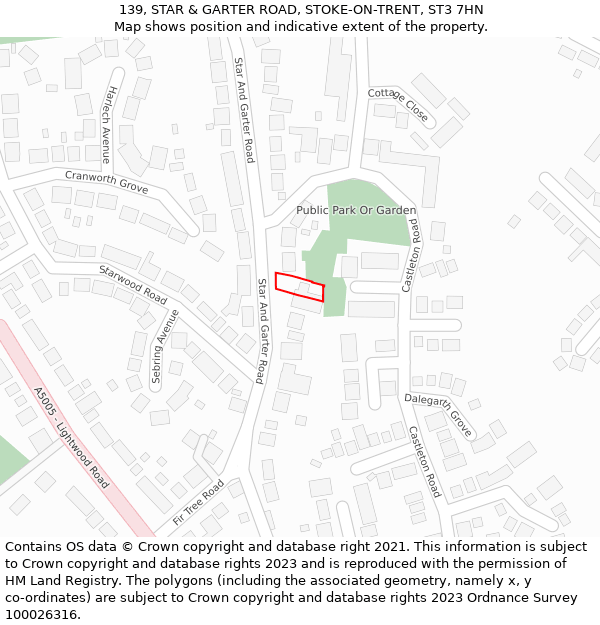 139, STAR & GARTER ROAD, STOKE-ON-TRENT, ST3 7HN: Location map and indicative extent of plot