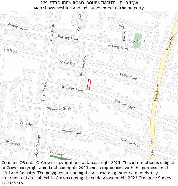 139, STROUDEN ROAD, BOURNEMOUTH, BH9 1QW: Location map and indicative extent of plot