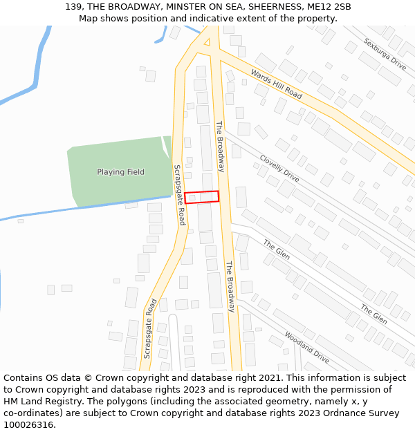 139, THE BROADWAY, MINSTER ON SEA, SHEERNESS, ME12 2SB: Location map and indicative extent of plot