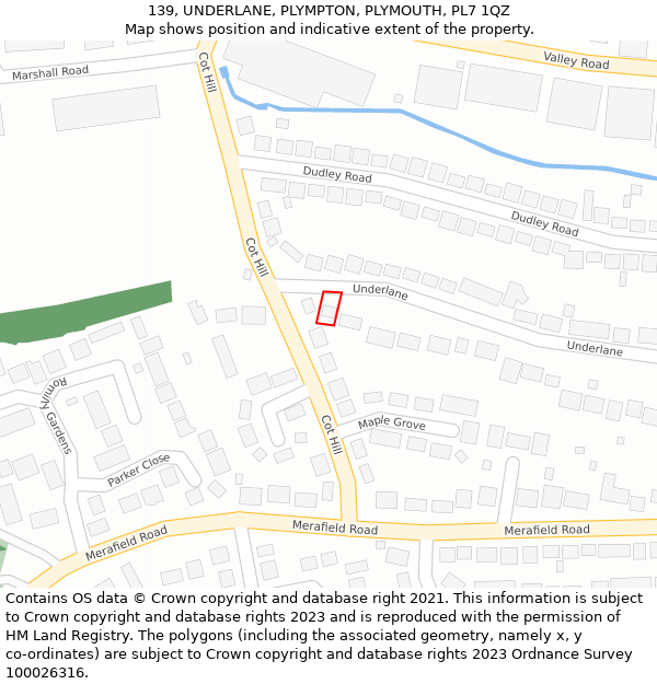 139, UNDERLANE, PLYMPTON, PLYMOUTH, PL7 1QZ: Location map and indicative extent of plot