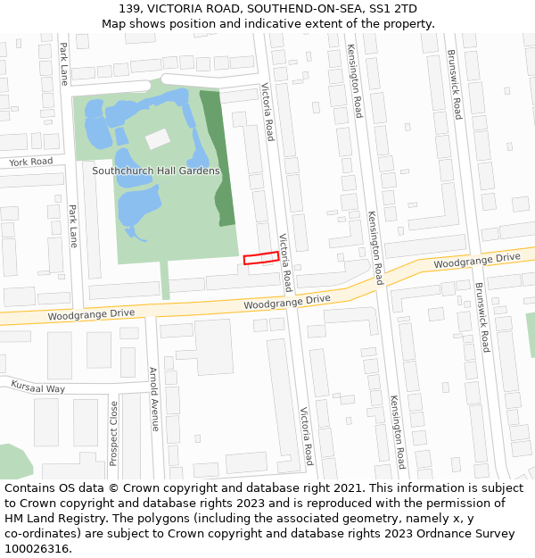 139, VICTORIA ROAD, SOUTHEND-ON-SEA, SS1 2TD: Location map and indicative extent of plot